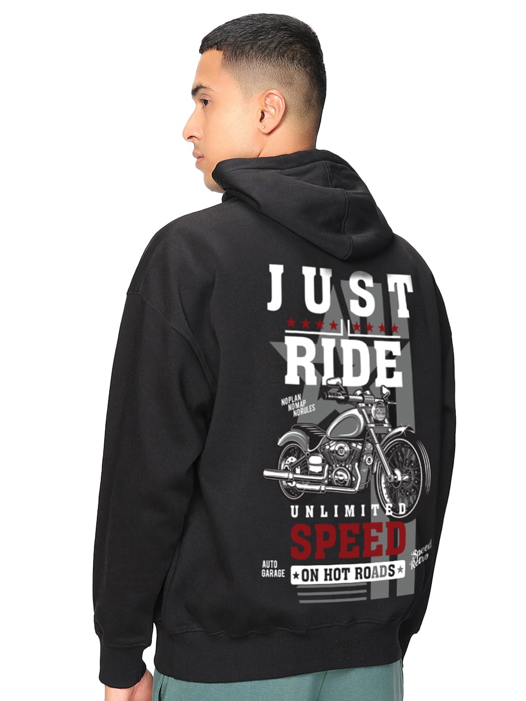 Bewakoof MenS Graphic Print Oversized Fit Full Sleeve Hooded Fleece Hoodies_649880_Black_Xl