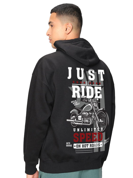 Bewakoof MenS Graphic Print Oversized Fit Full Sleeve Hooded Fleece Hoodies_649880_Black_Xl