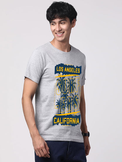 ADRO LA Surfers California Printed T-Shirt for Men - 100% Cotton, Regular Fit, Soft Breathable Fabric. (RN23-M-SRF-GR_Grey)