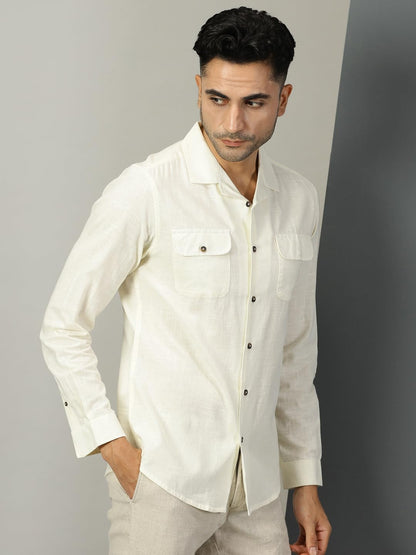 Thomas Scott Double Pocket Regular Fit Long Sleeve Casual Tshirt for Mens Cream
