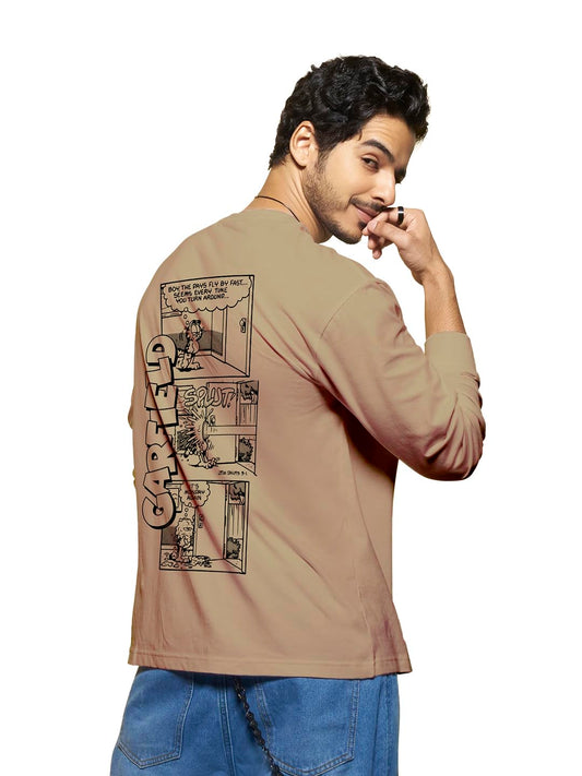 Bewakoof X Official Garfield Merchandise Mens Its Monday Again Graphic Print 100% Cotton T-Shirt - Oversized Fit, Round Neck,