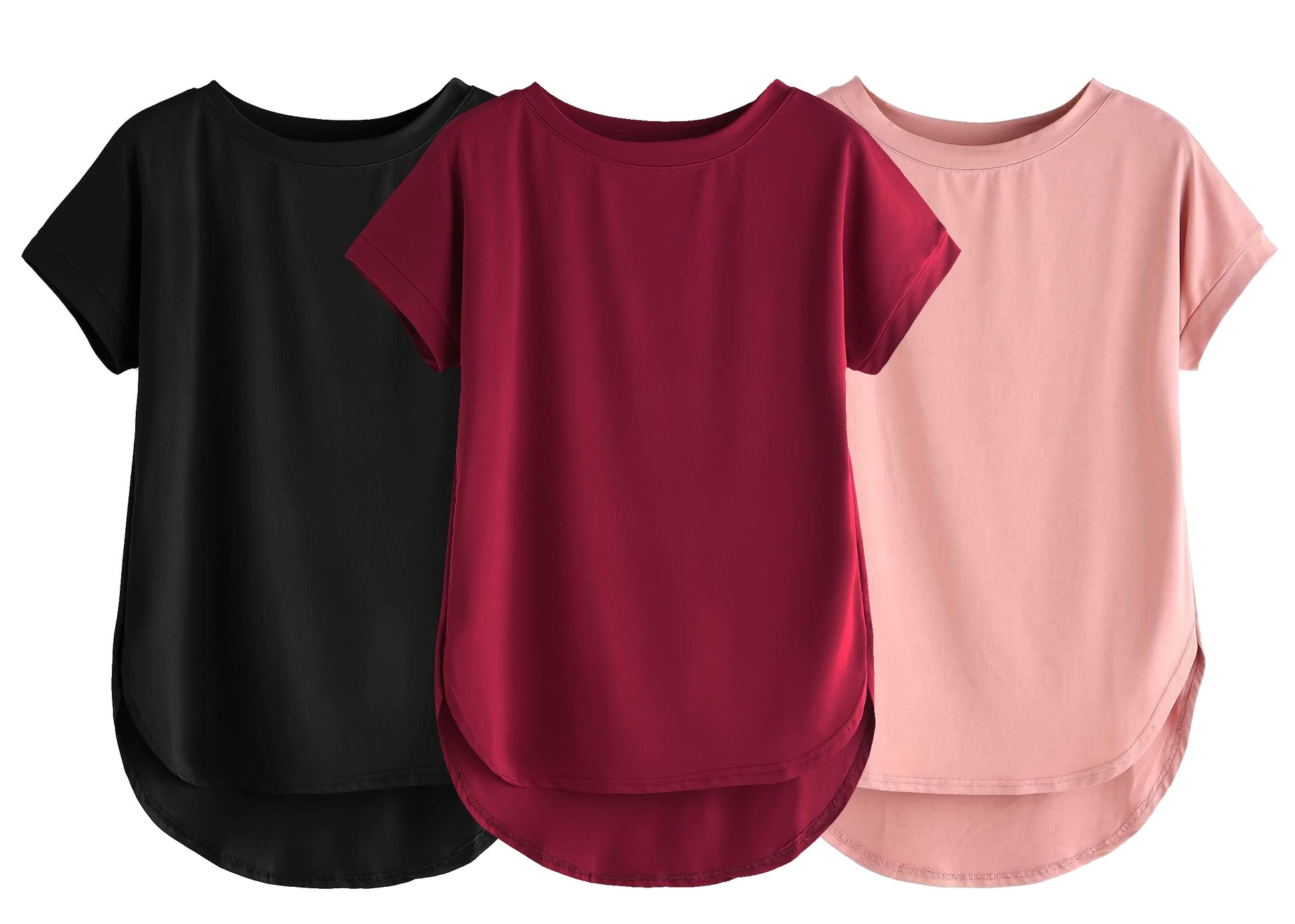 Fabricorn Combo Of Three Plain Maroon, Black And Dusty Rose Round Neck Up And Down Cotton Tshirt For Women (Maroon, Black, Dusty