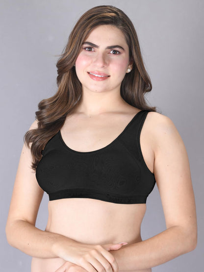 Lux Venus Wire Free Slip On Moulded Full Coverage Sports Bra Black