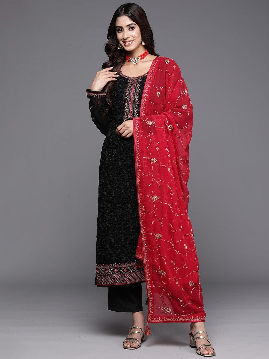 Libas Womens Georgette Kurta Sets (48085_Black
