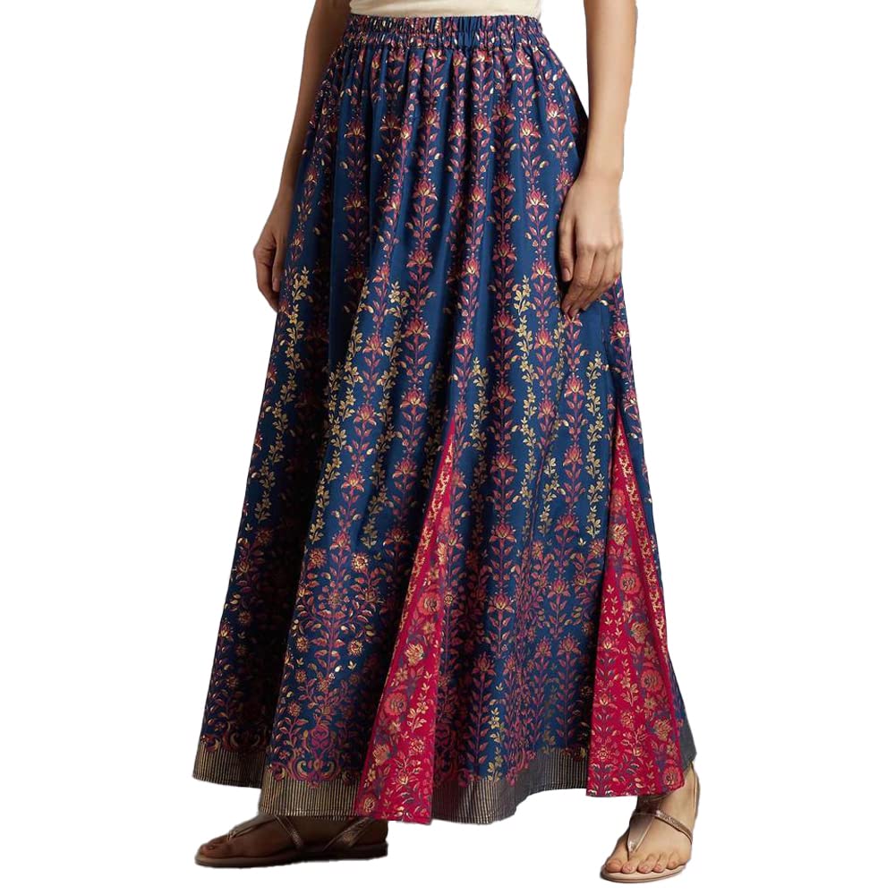 Aurelia Blue Floral Printed Gathered Skirt for Women
