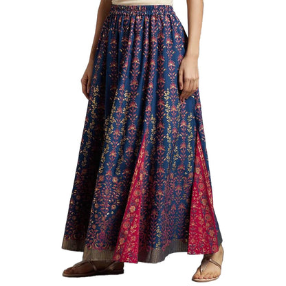 Aurelia Blue Floral Printed Gathered Skirt for Women
