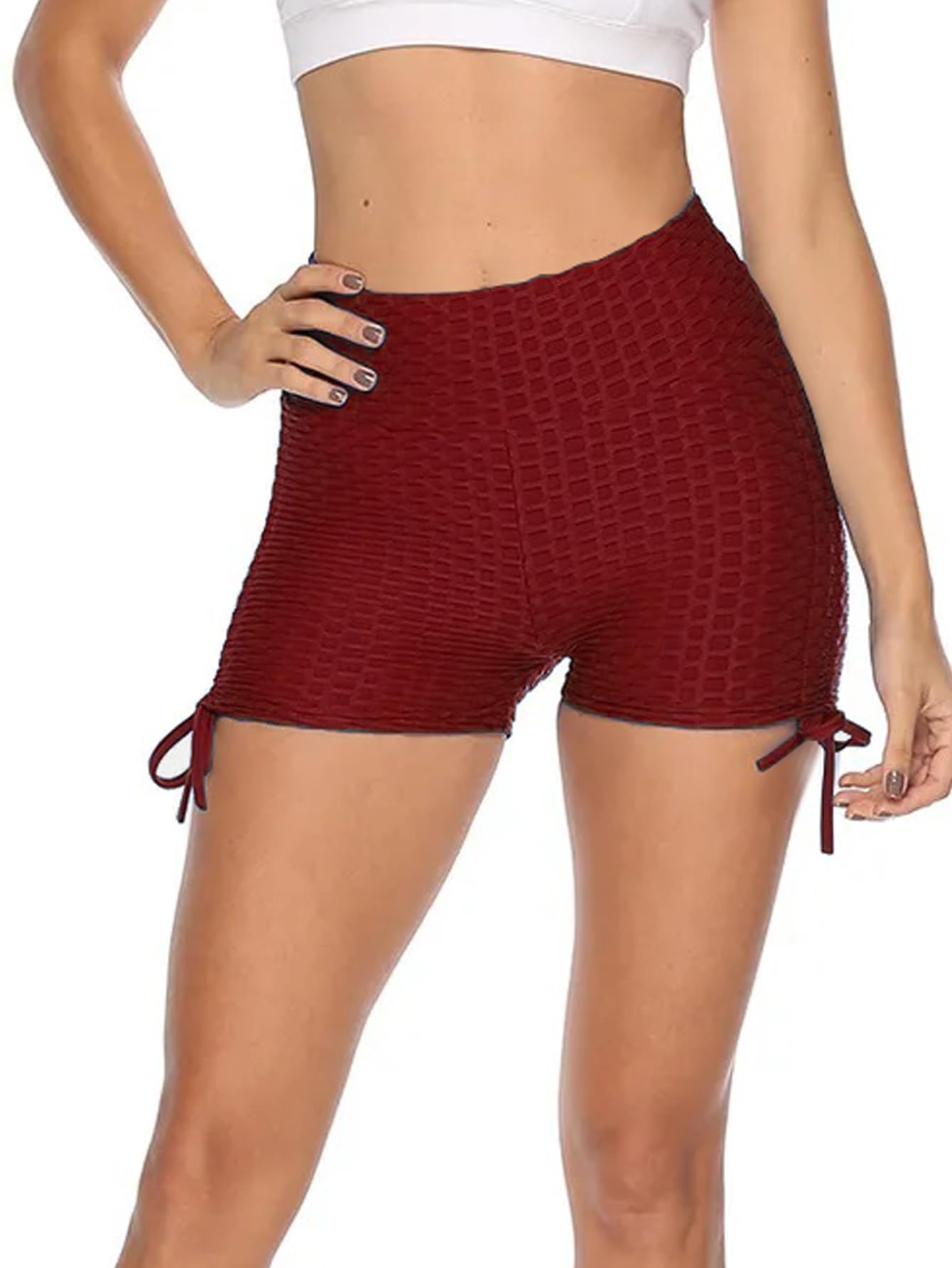 Shasmi Womens Workout Yoga Shorts, High Waisted Drawstring Scrunch Booty Shorts Ruched Butt Lift Athletic Running Tights (Short