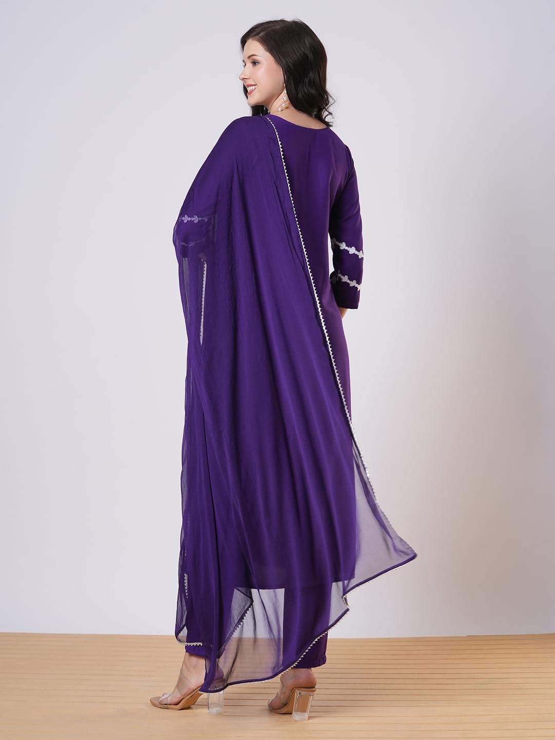 Gosriki WomenS Rayon Viscose Embroidered Straight Kurta With Pant & Dupatta (Jayashuda Begani-Vks02-Gs_Xxl_Begani_Xx-Large)