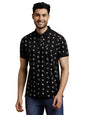Turtle Men Cotton Stretch Printed Black Polo Tshirt