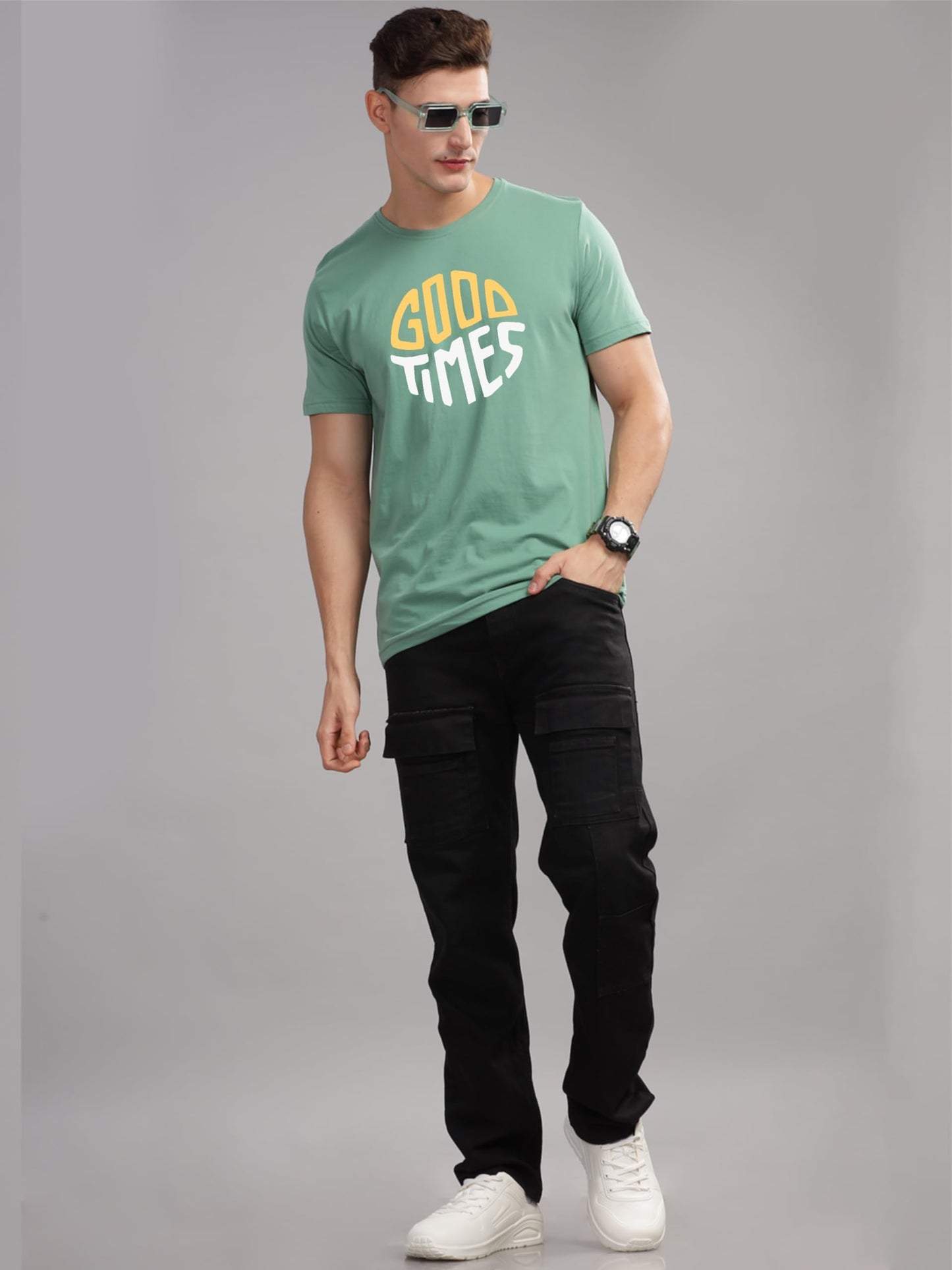 ADRO Mens Printed T Shirt - Premium Cotton Graphic Printed Tshirt - Pista T-Shirt - RN24-TIME-PT