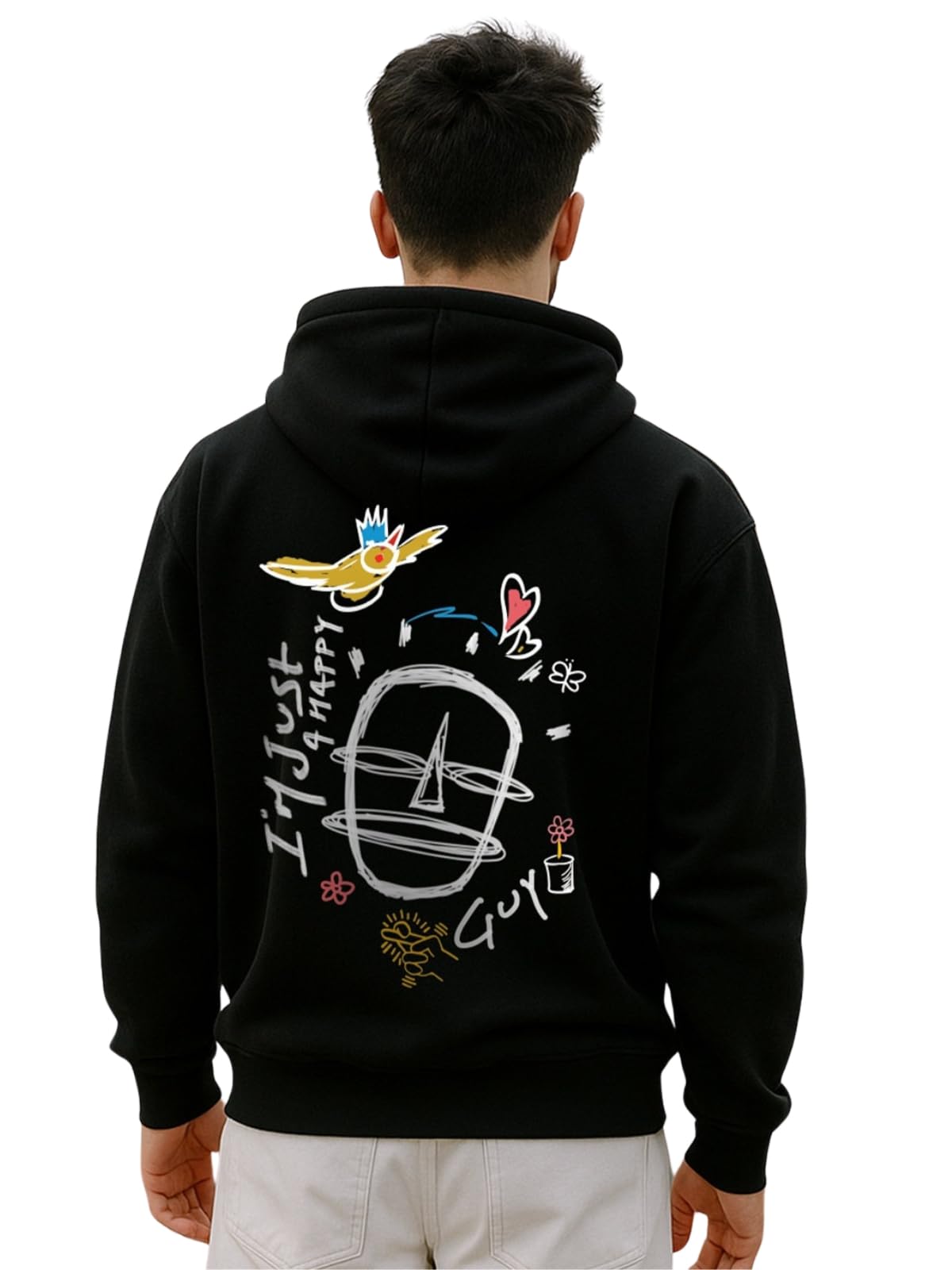Veirdo Mens Cotton Fleece Regular Fit Hoodie Back Graphic Printed Winter Hoodies