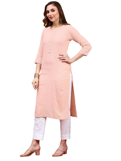 ishin Women Peach Viscose Rayon Kurta