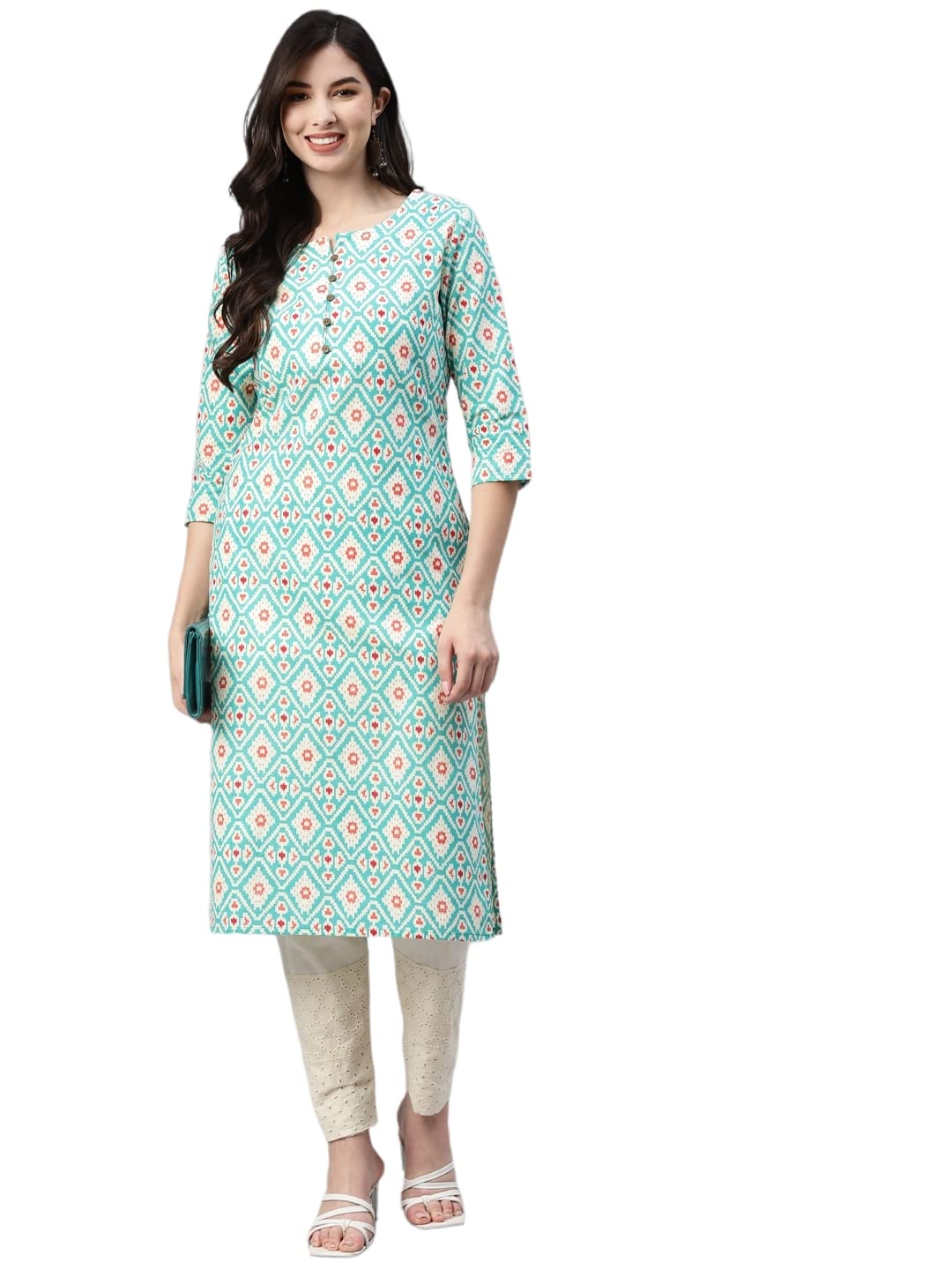 Aarika WomenS Cotton Regular Tunic Shirt (Kurti-W-Nm-A-110_Firozi_Xxl)