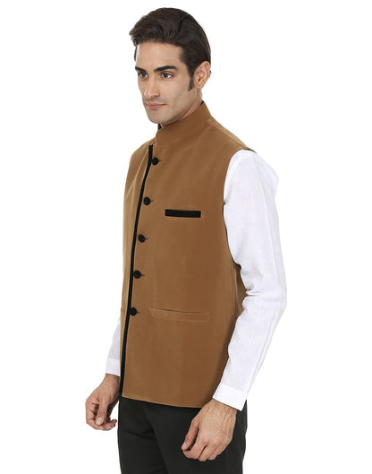 Wintage Men'S Velvet Bandhgala Festive Coffee Nehru Jacket Waistcoat