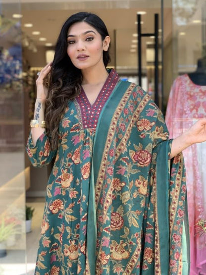 Lookmark WomenS Cotton Blend Floral Printed Kurta Plazzo Set With Dupatta Suitable For Every Indian Occasion (Az-Lm-Og-Ks2171 G