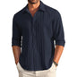 Deelmo MenS Button Down Dress Shirts Textured Long Sleeve Casual Hawaiian Beach Shirt Navy Blue