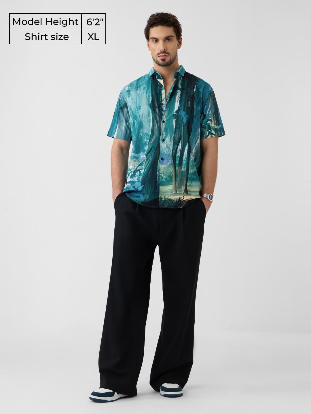 The Souled Store Jungle Book: Into The Wild Men and Boys Short Sleeves Collared Neck Button Front Blue Printed Cotton Blend Regu