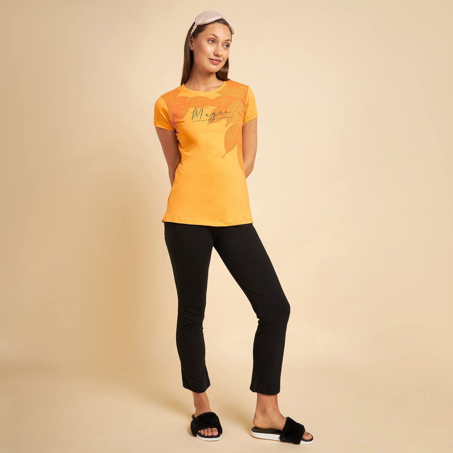 Sweet Dreams Womens Solid Regular Fit T-Shirt (LT-3252GV Mango