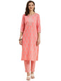 Rangita Peach Cotton Printed Straight Kurta With Pant | Kurta Set For Women_M