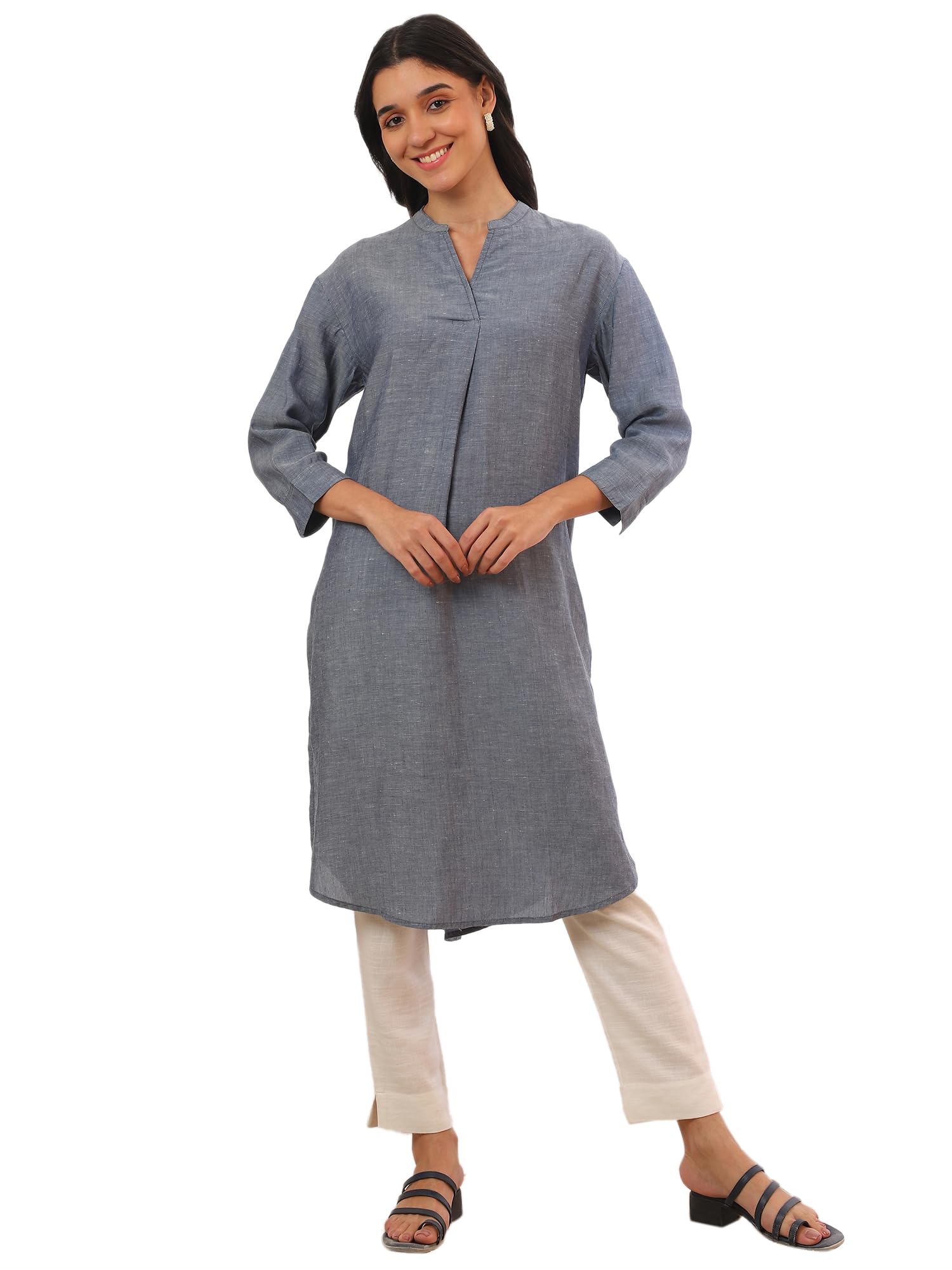 Aurelia Women's Blue Yarn Dyed Denim Straight Kurta