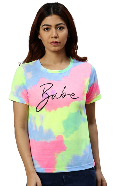 Juneberry Multicolour Cotton Round-Neck Tie-Dye T-Shirt For Women