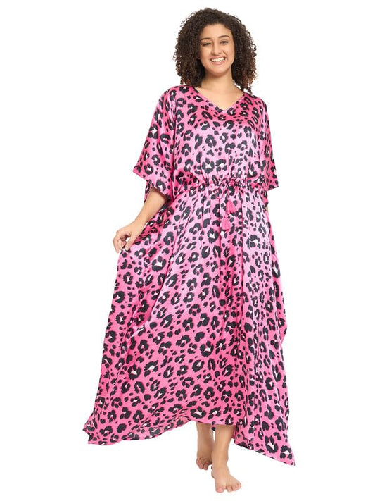 Clovia Womens Satin Printed Long Kaftan (NS6530R22_Pink_M-L)