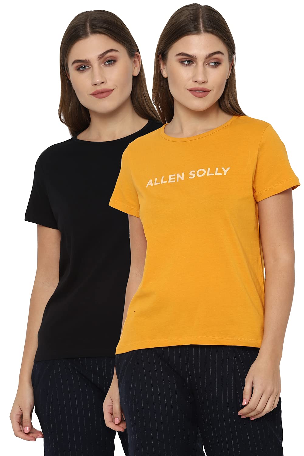 Allen Solly Women Solid Casual Cotton Crew Neck T-Shirt