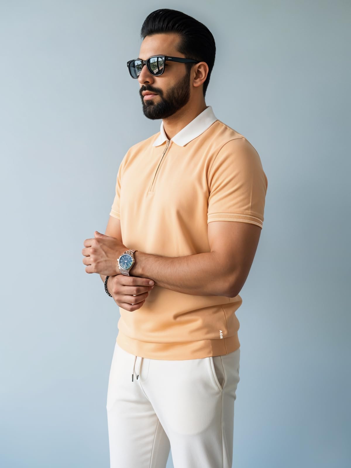 Mens Premium Cotton Polo T-Shirt | 220 GSM Soft Fabric | Casual Stylish Look | Zipper Polo Design Peach Polo T Shirt | Polo Tshi
