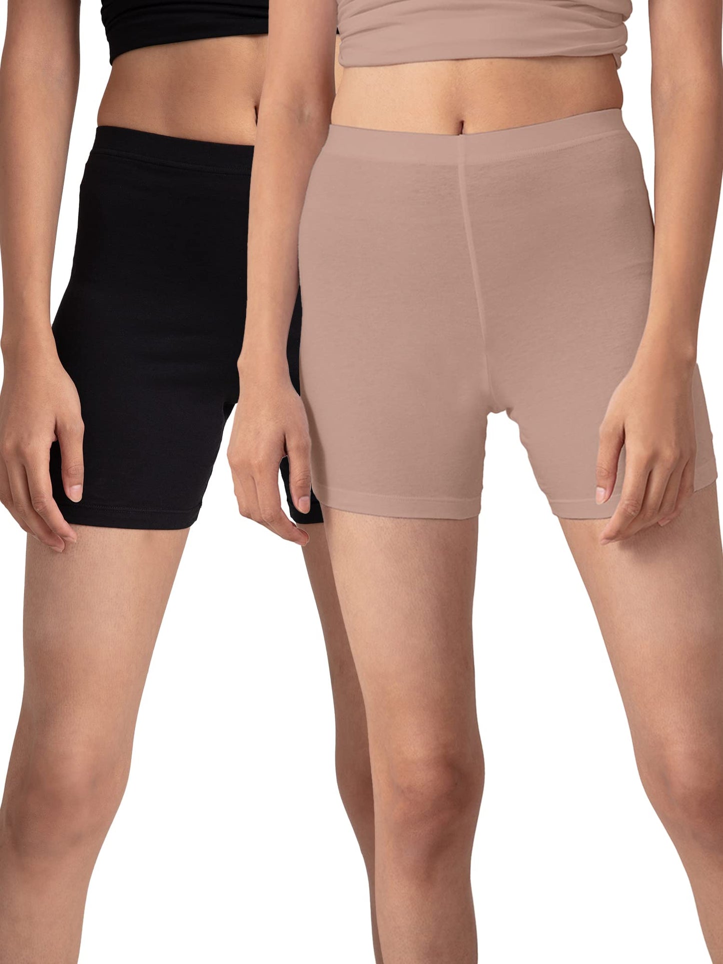 Nykd (Nyp083 Po2 Cotton Stretchable Cycling Shorts For Women | High Waist Shorties With Full Coverage & Concealed Waistband | Id