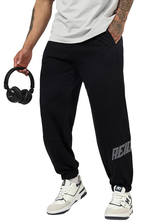 Bewakoof Mens Typography Oversized Fit Terry Joggers_694335_Black_XL