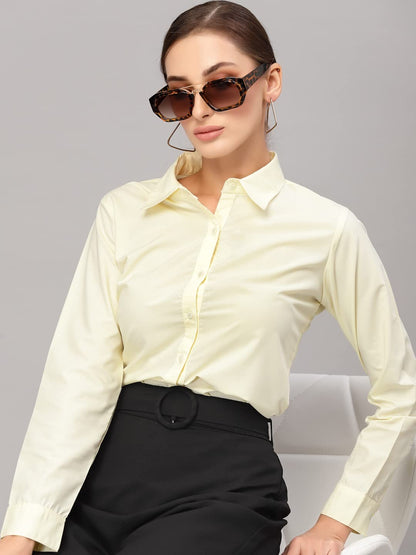 Style Quotient Women Solid Yellow Polycotton Regular Formal Shirt
