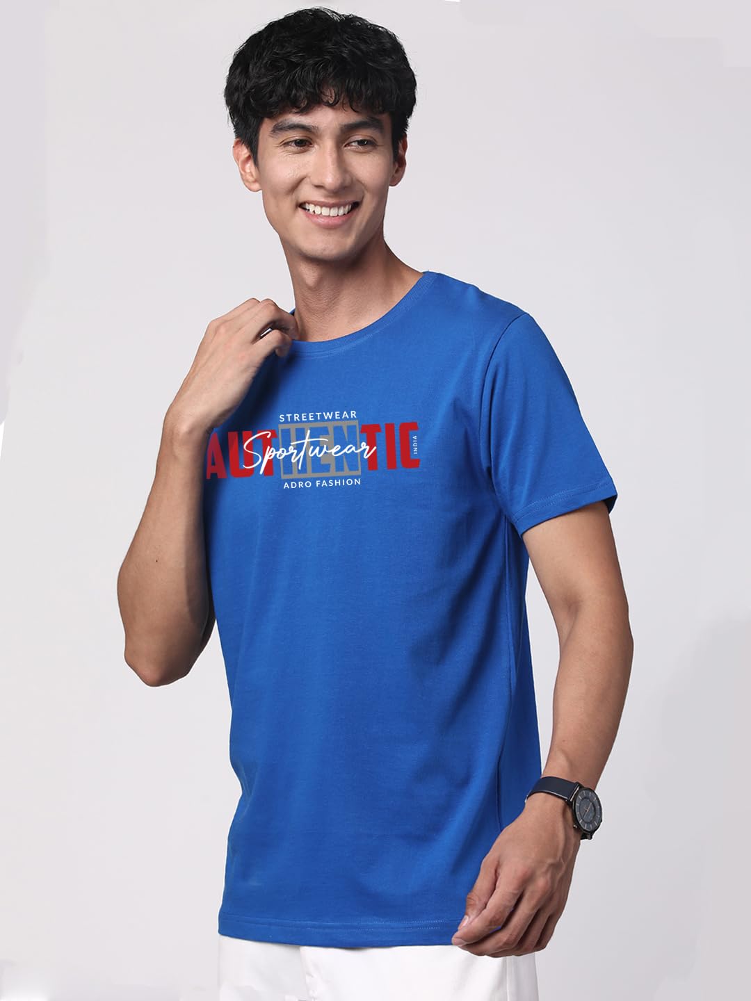 ADRO Men's Graphic Printed 100% Cotton T-Shirt - Regular Fit, Printed T-Shirts for Men (RN24-SPT-RB_Royal Blue)