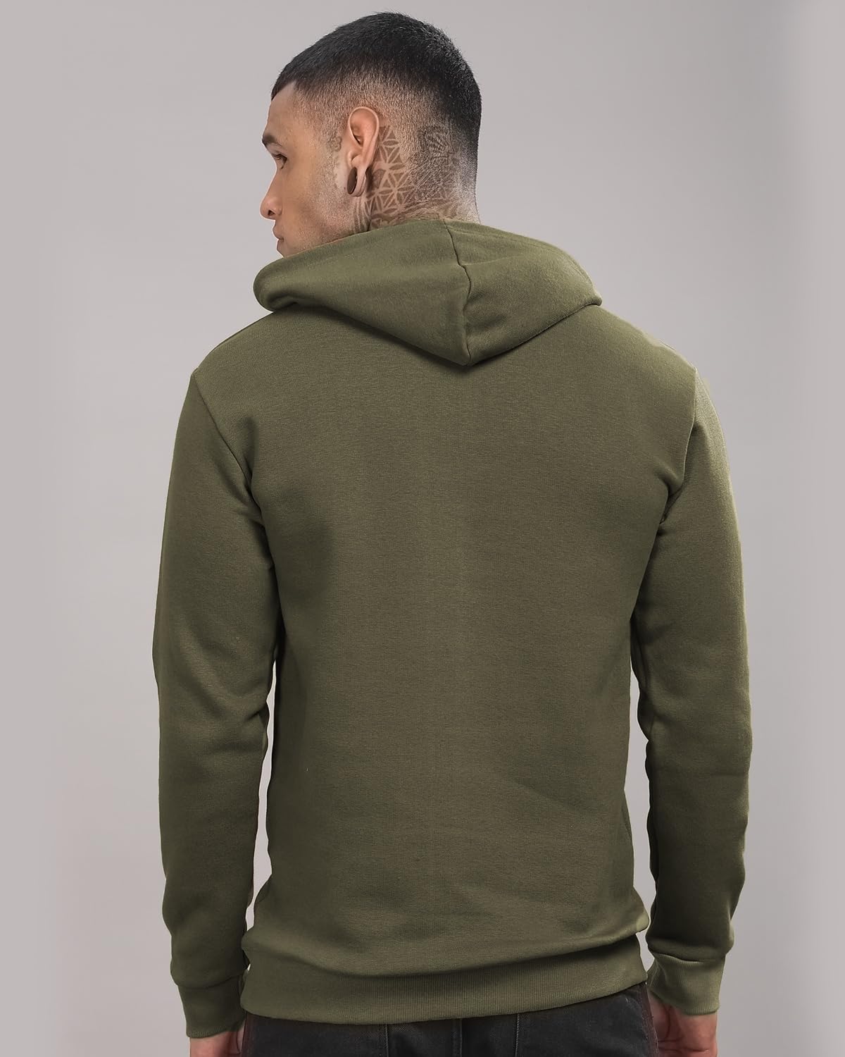 ADRO Men's Cotton Neck Hooded Sweatshirt (H20-M-PC-OL_Olive)