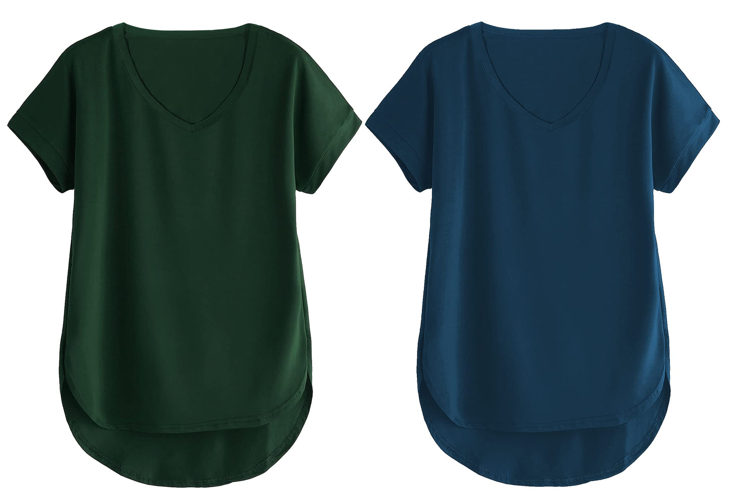 Fabricorn Combo Of Plain Bottle Green And Airforce Blue V- Neck Up And Down Cotton Tshirt For Women (Bottle Green And Airforce B