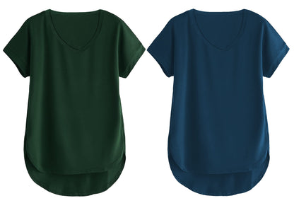 Fabricorn Combo Of Plain Bottle Green And Airforce Blue V- Neck Up And Down Cotton Tshirt For Women (Bottle Green And Airforce B