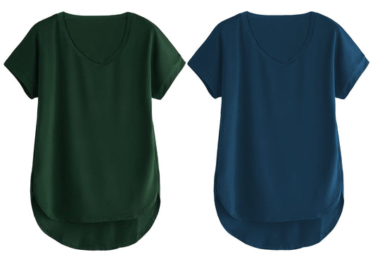 Fabricorn Combo Of Plain Bottle Green And Airforce Blue V- Neck Up And Down Cotton Tshirt For Women (Bottle Green And Airforce B