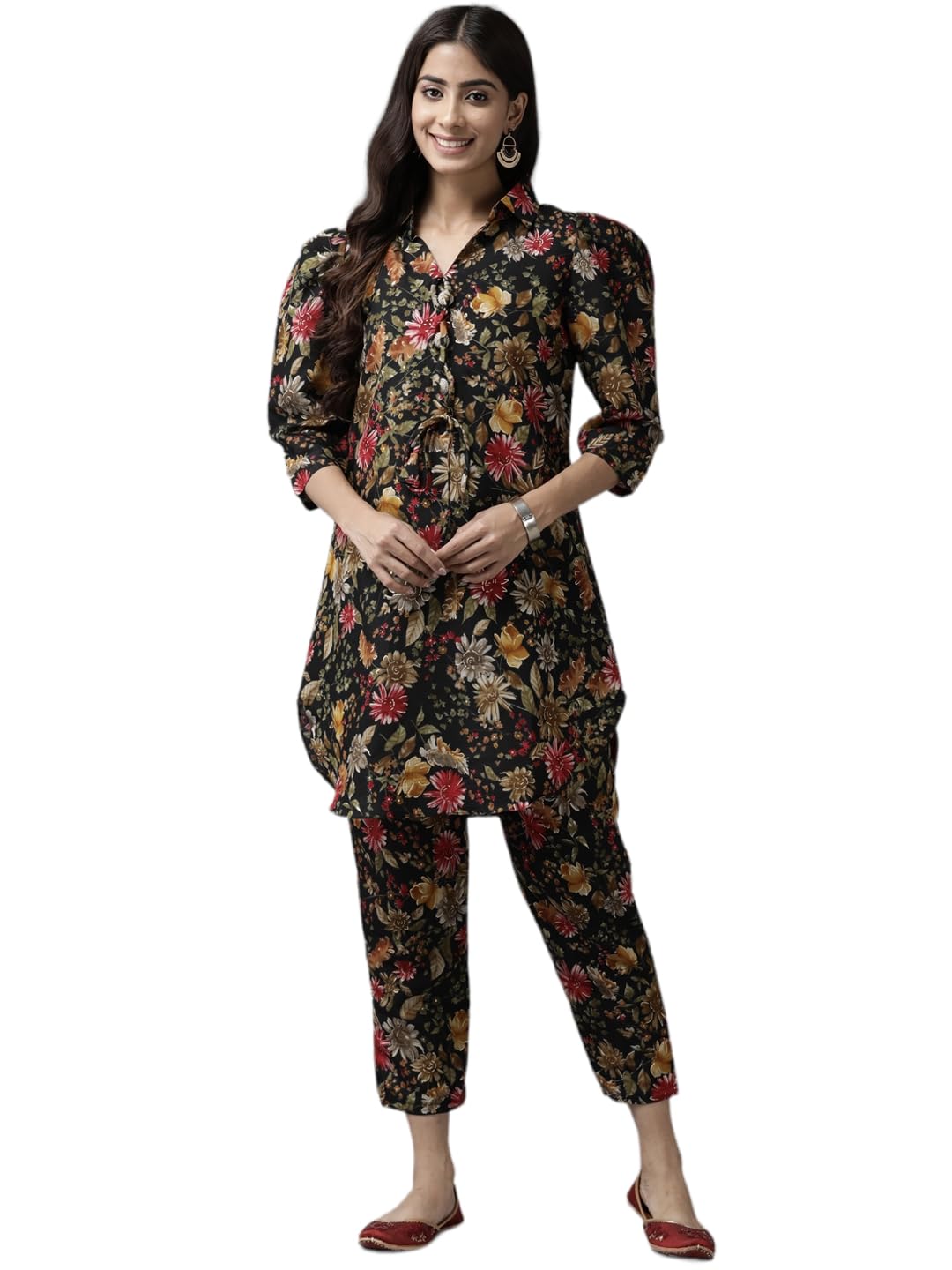 Aarika Womens Black Color Cotton Blend Kurti & Pant Set (KP-JN-MAHIPAL-01-BLACK-M)