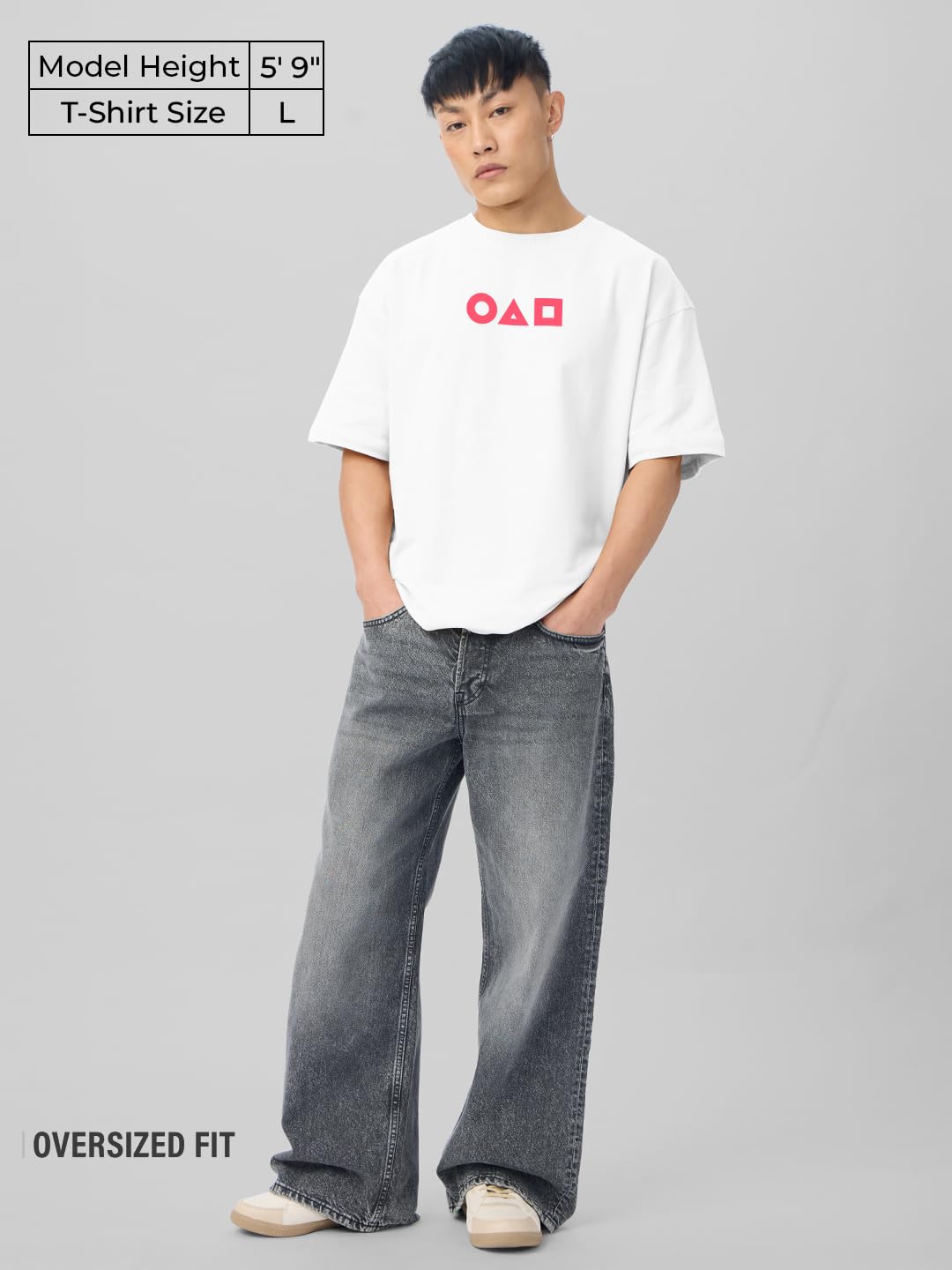 The Souled Store Squid Game: Welcome to The Game Men and Boys Short Sleeves Round Neck White Graphic Printed Cotton Oversized T-
