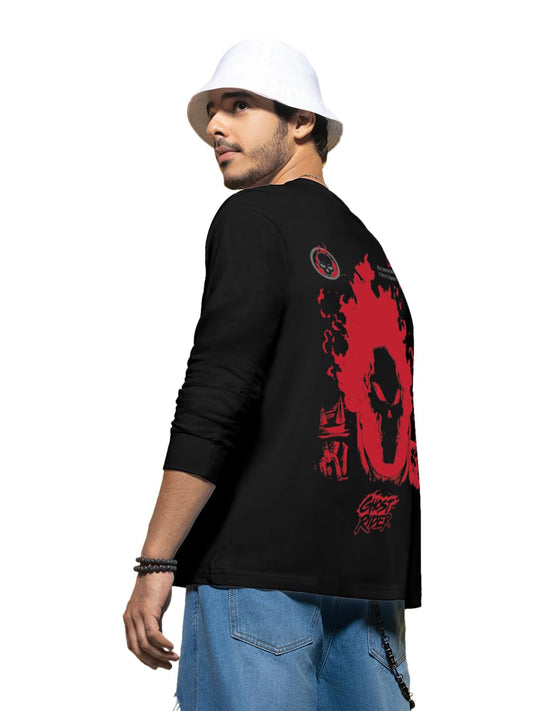 Bewakoof Official Marvel Merchandise Mens Graphic Printed Oversized Fit Full Sleeve Round Neck Cotton Jersey T-Shirt 636661 Bla