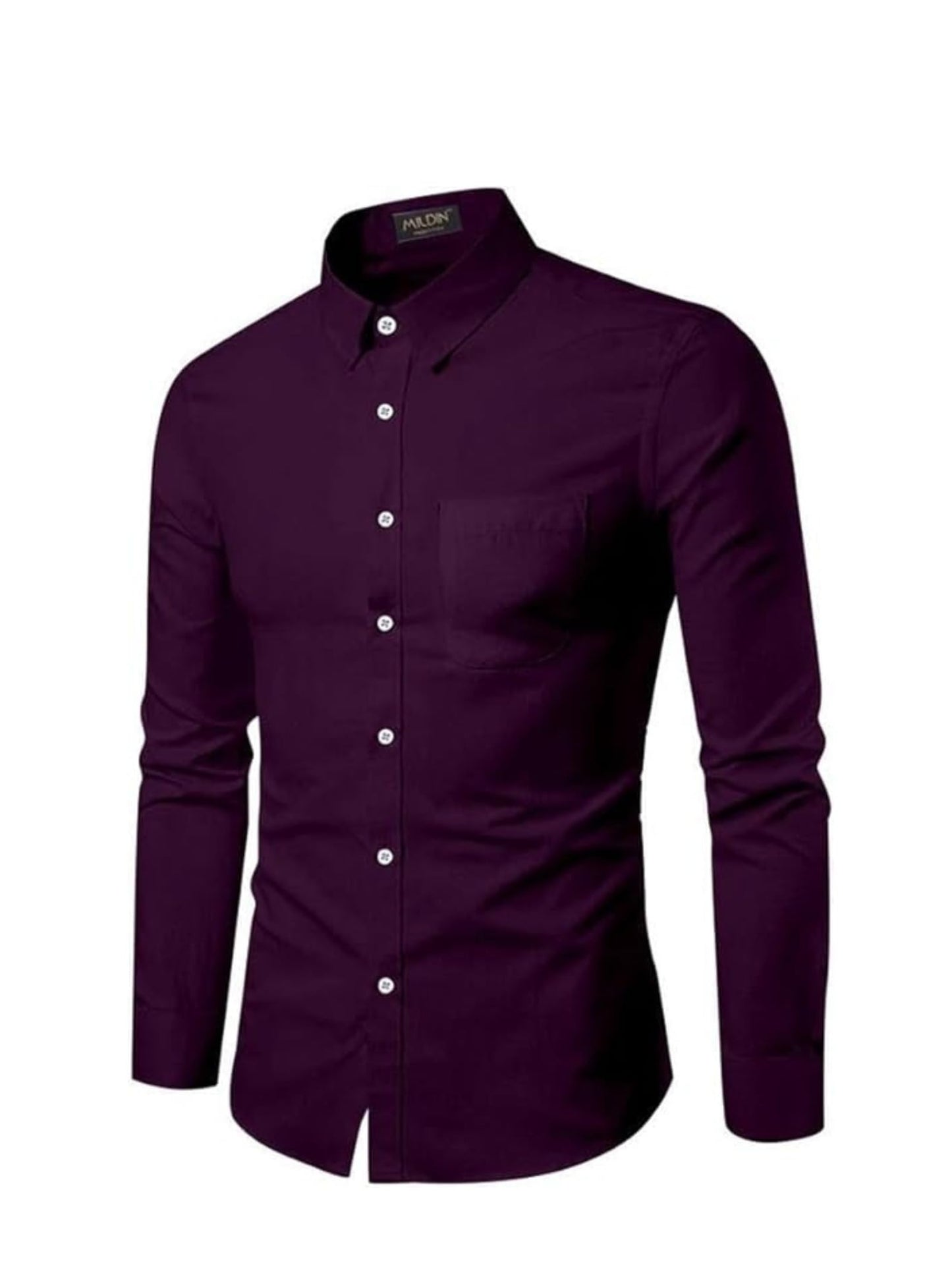 Mildin MenS Regular Cotton Blend Purple Slim Fit Solid Button Down Spread Collar Full Sleeve Curved Hemline Formal Shirt With O