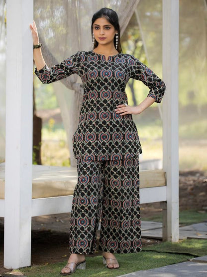 Tee Projekt Cotton Ethnic Wear Co Ord Set For Women | Co Ord Set For Women Stylish Black