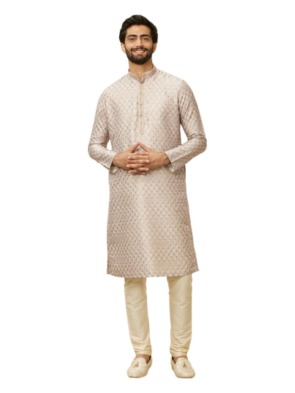 Manyavar Mens Walnut Art Silk Printed Kurta Pyjama Set