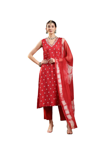 Stylum Womens Floral Printed & Embroidered Rayon A-Line Kurta With Dupatta