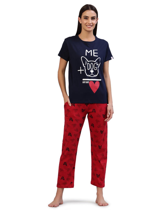Evolove WomenS Cotton Round Neck Short Sleeves Night Suit Set/Top Pyjama Set Super Soft Comfortable (Aegean Blue, Npskcs23S6018