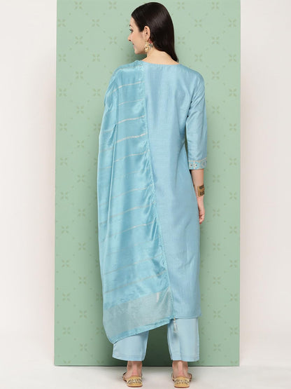 Libas WomenS Silk Blend Kurta Sets (48103_Blue