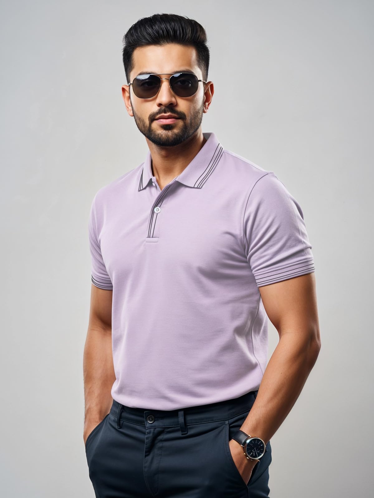 Mens Premium Cotton Polo T-Shirt | 220 GSM Soft Fabric | Casual Stylish Look | Contrast Collar Design Lavender Polo T Shirt | Po