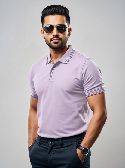 Mens Premium Cotton Polo T-Shirt | 220 GSM Soft Fabric | Casual Stylish Look | Contrast Collar Design Lavender Polo T Shirt | Po