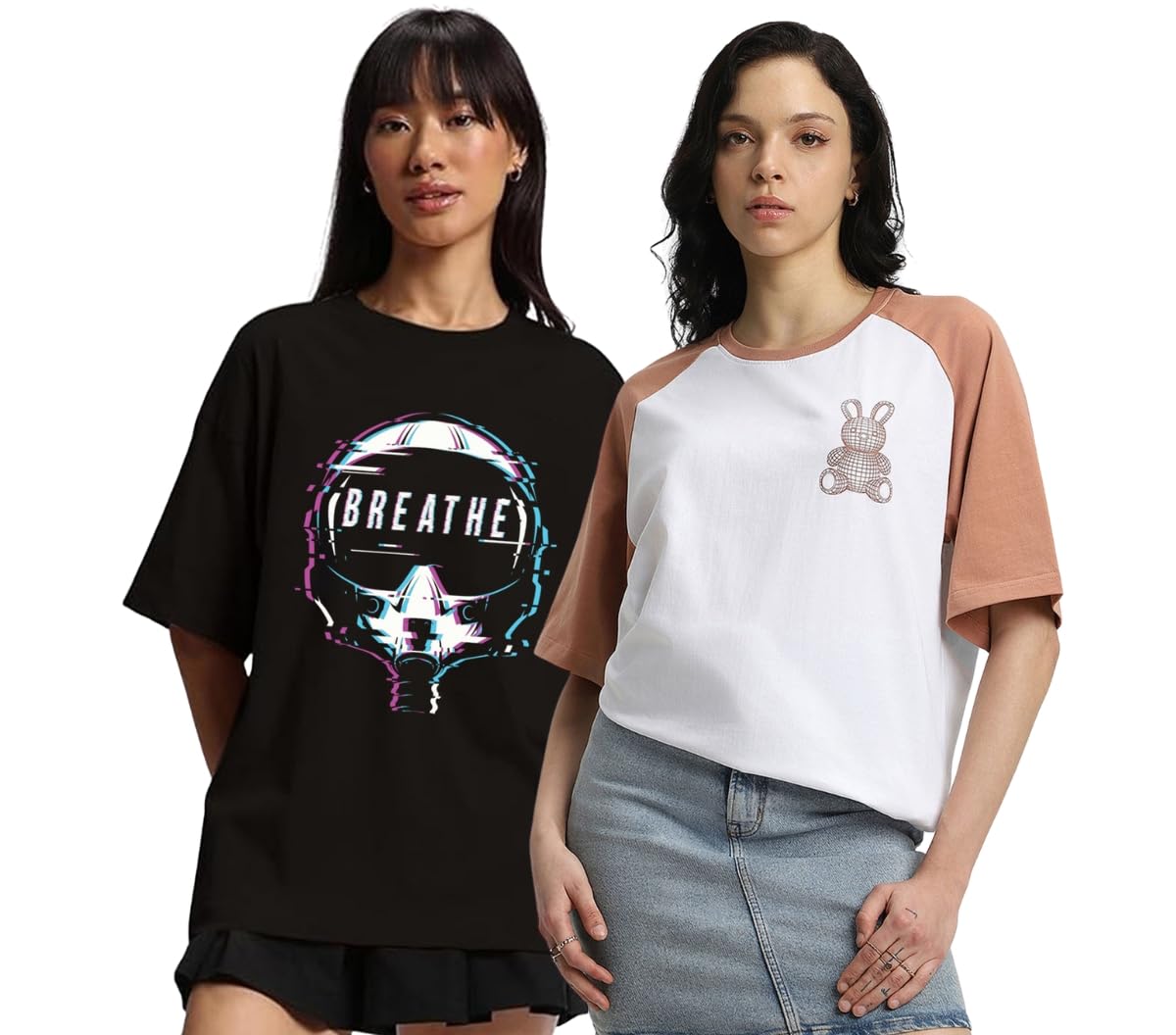 Juneberry Pure 100% Cotton Oversized Loose Baggy Fit Drop Shoulder Latest Aesthetic & Cool Graphic Prinred Half Sleeve T-Shirts