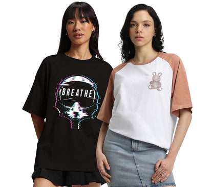 Juneberry Pure 100% Cotton Oversized Loose Baggy Fit Drop Shoulder Latest Aesthetic & Cool Graphic Prinred Half Sleeve T-Shirts