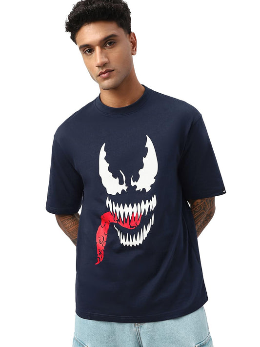 Bewakoof Official Marvel Merchandise Venom Mens Graphic Print Oversized Fit Half Sleeve Round Neck Cotton Jersey T-Shirt 646650
